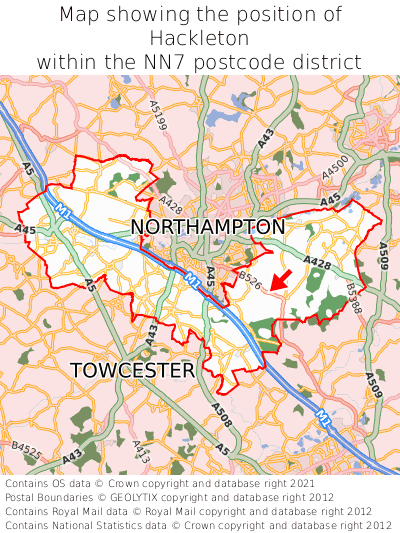 Map showing location of Hackleton within NN7