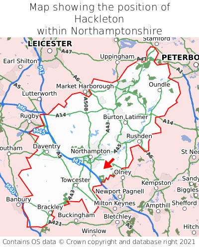 Map showing location of Hackleton within Northamptonshire