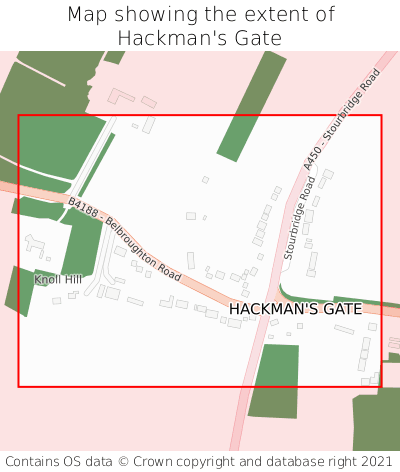 Map showing extent of Hackman's Gate as bounding box