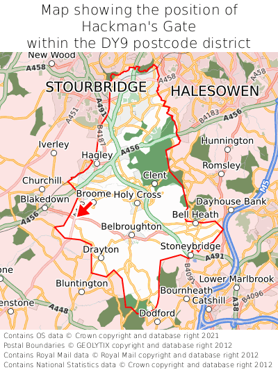 Map showing location of Hackman's Gate within DY9