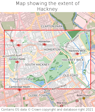 Map showing extent of Hackney as bounding box