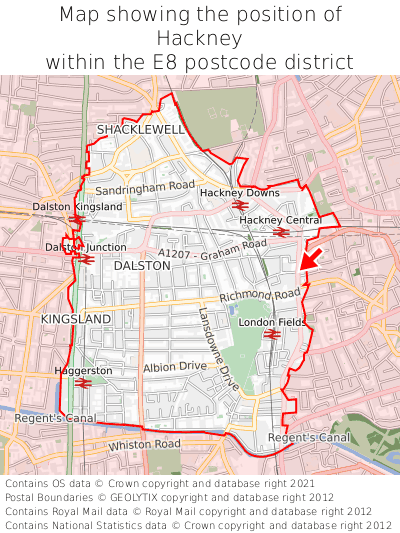 Map showing location of Hackney within E8