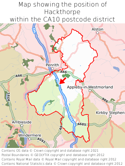 Map showing location of Hackthorpe within CA10