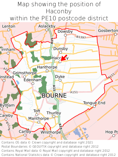Map showing location of Haconby within PE10
