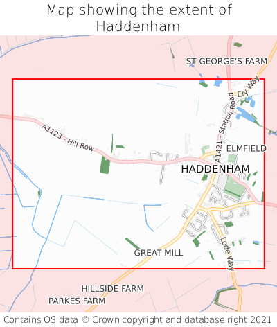 Map showing extent of Haddenham as bounding box