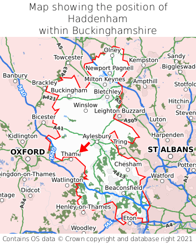 Map showing location of Haddenham within Buckinghamshire