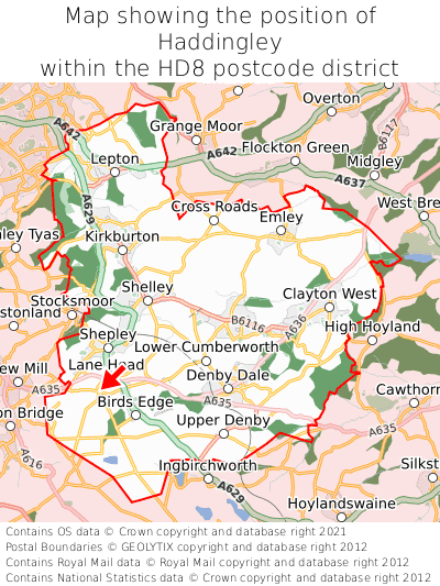 Map showing location of Haddingley within HD8