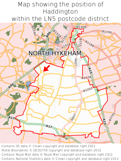 Map showing location of Haddington within LN5