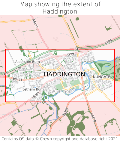 Map showing extent of Haddington as bounding box