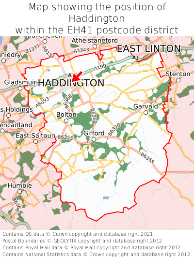 Map showing location of Haddington within EH41