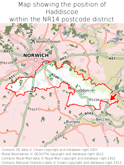 Map showing location of Haddiscoe within NR14