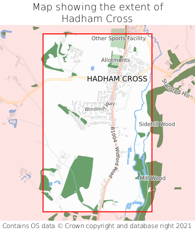 Map showing extent of Hadham Cross as bounding box