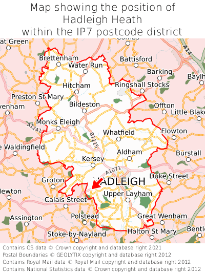 Map showing location of Hadleigh Heath within IP7