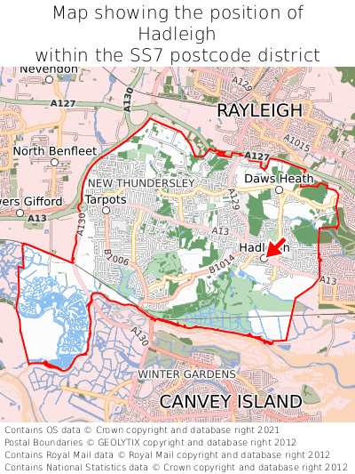 Map showing location of Hadleigh within SS7