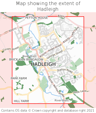 Map showing extent of Hadleigh as bounding box