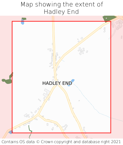 Map showing extent of Hadley End as bounding box
