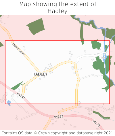 Map showing extent of Hadley as bounding box