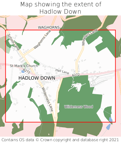 Map showing extent of Hadlow Down as bounding box