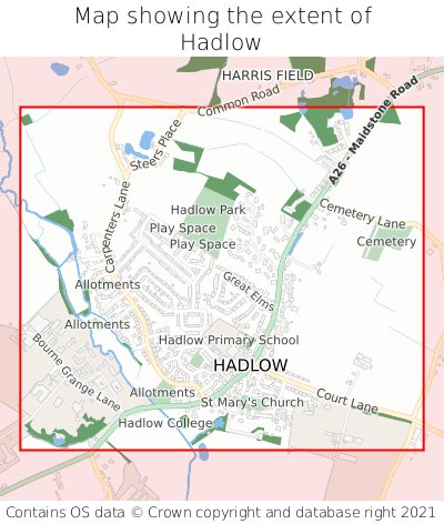 Map showing extent of Hadlow as bounding box