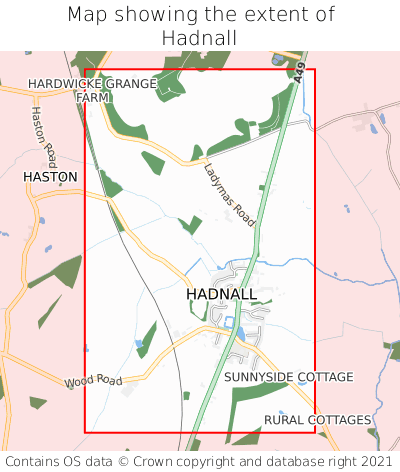 Map showing extent of Hadnall as bounding box