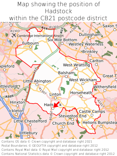 Map showing location of Hadstock within CB21