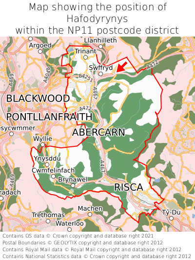 Map showing location of Hafodyrynys within NP11