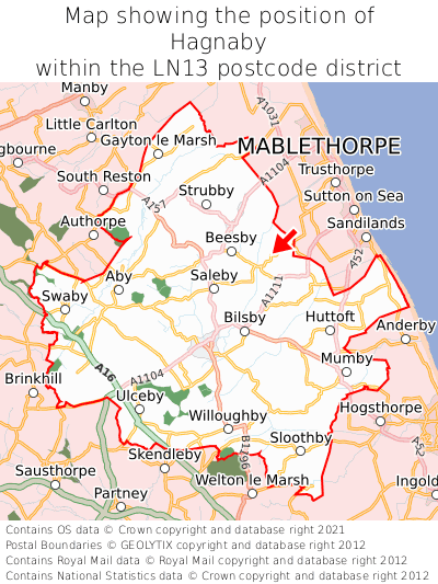 Map showing location of Hagnaby within LN13