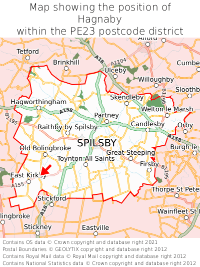 Map showing location of Hagnaby within PE23