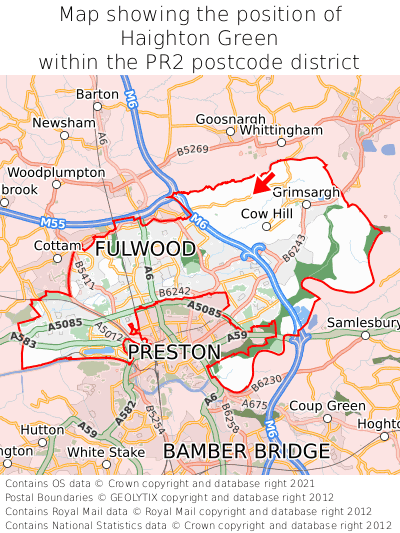 Map showing location of Haighton Green within PR2