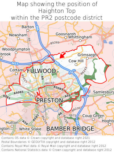 Map showing location of Haighton Top within PR2