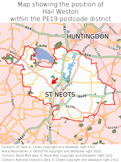 Map showing location of Hail Weston within PE19