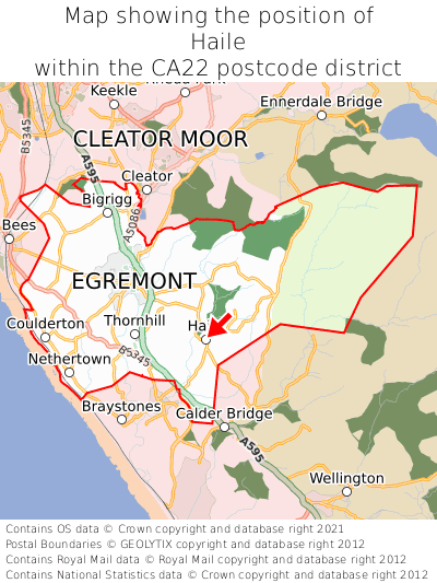 Map showing location of Haile within CA22