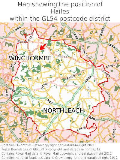 Map showing location of Hailes within GL54