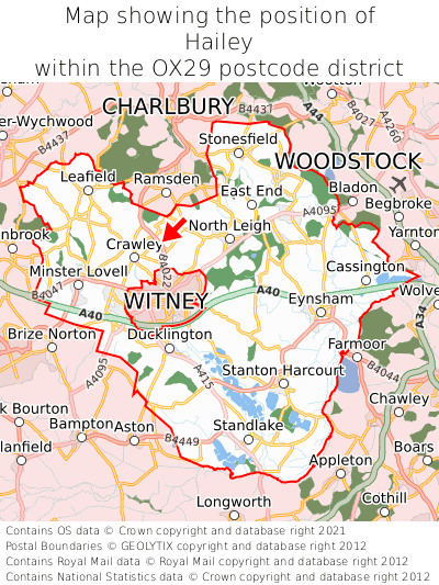 Map showing location of Hailey within OX29