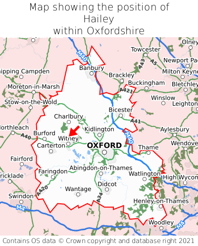 Map showing location of Hailey within Oxfordshire