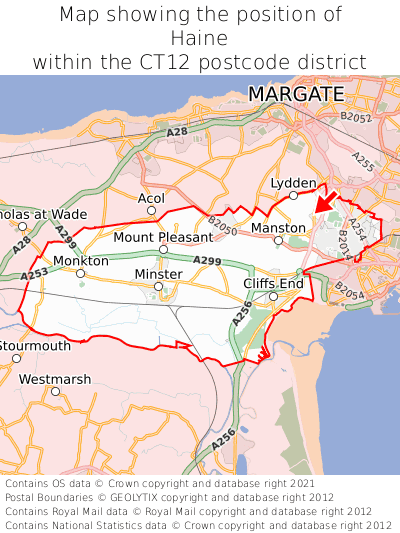 Map showing location of Haine within CT12