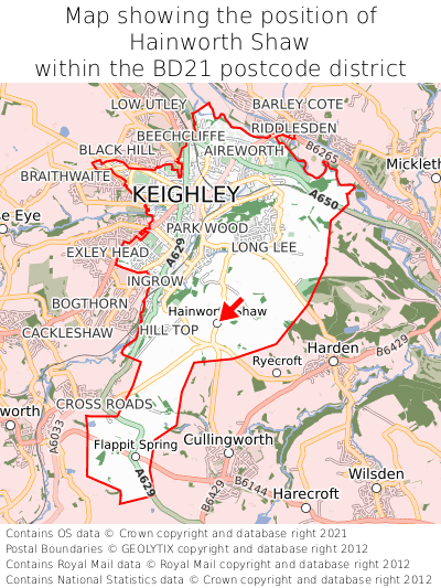 Map showing location of Hainworth Shaw within BD21