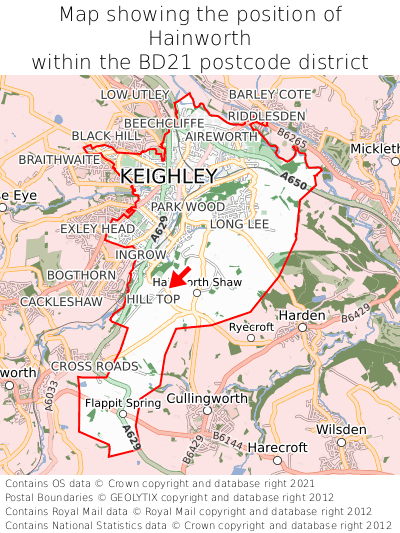 Map showing location of Hainworth within BD21
