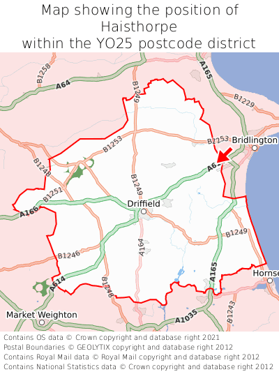Map showing location of Haisthorpe within YO25