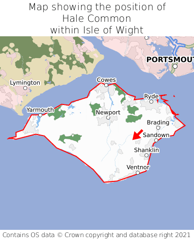 Map showing location of Hale Common within Isle of Wight