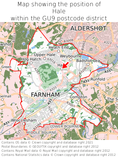 Map showing location of Hale within GU9