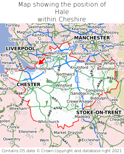 Map showing location of Hale within Cheshire