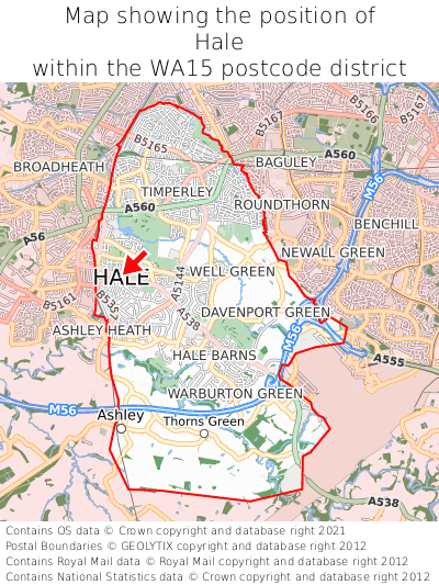 Map showing location of Hale within WA15