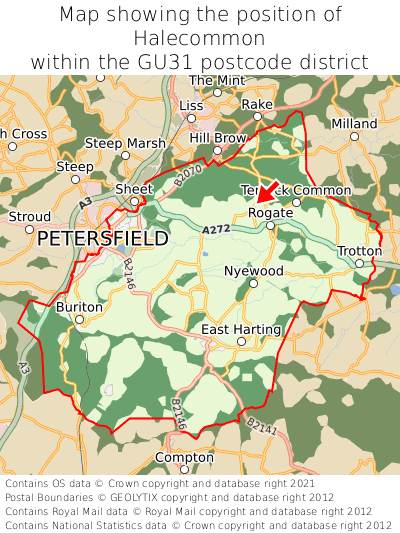 Map showing location of Halecommon within GU31