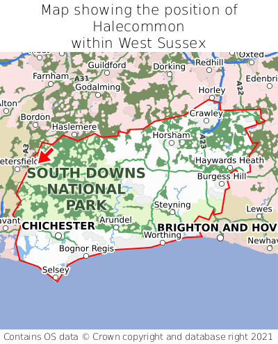 Map showing location of Halecommon within West Sussex