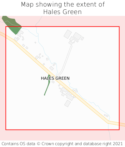 Map showing extent of Hales Green as bounding box