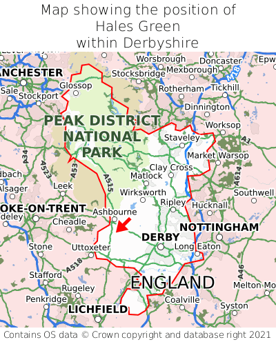 Map showing location of Hales Green within Derbyshire