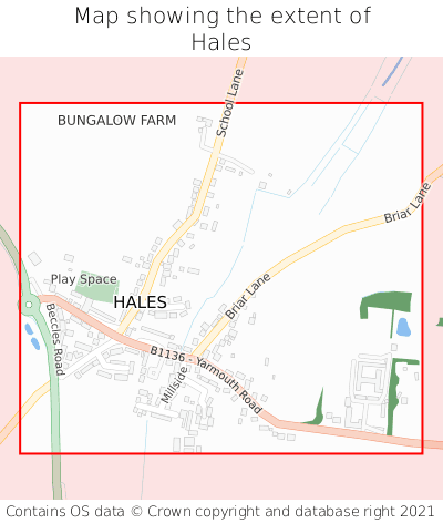 Map showing extent of Hales as bounding box