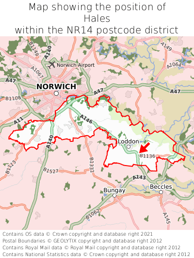 Map showing location of Hales within NR14