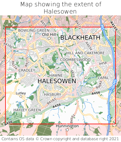 Map showing extent of Halesowen as bounding box